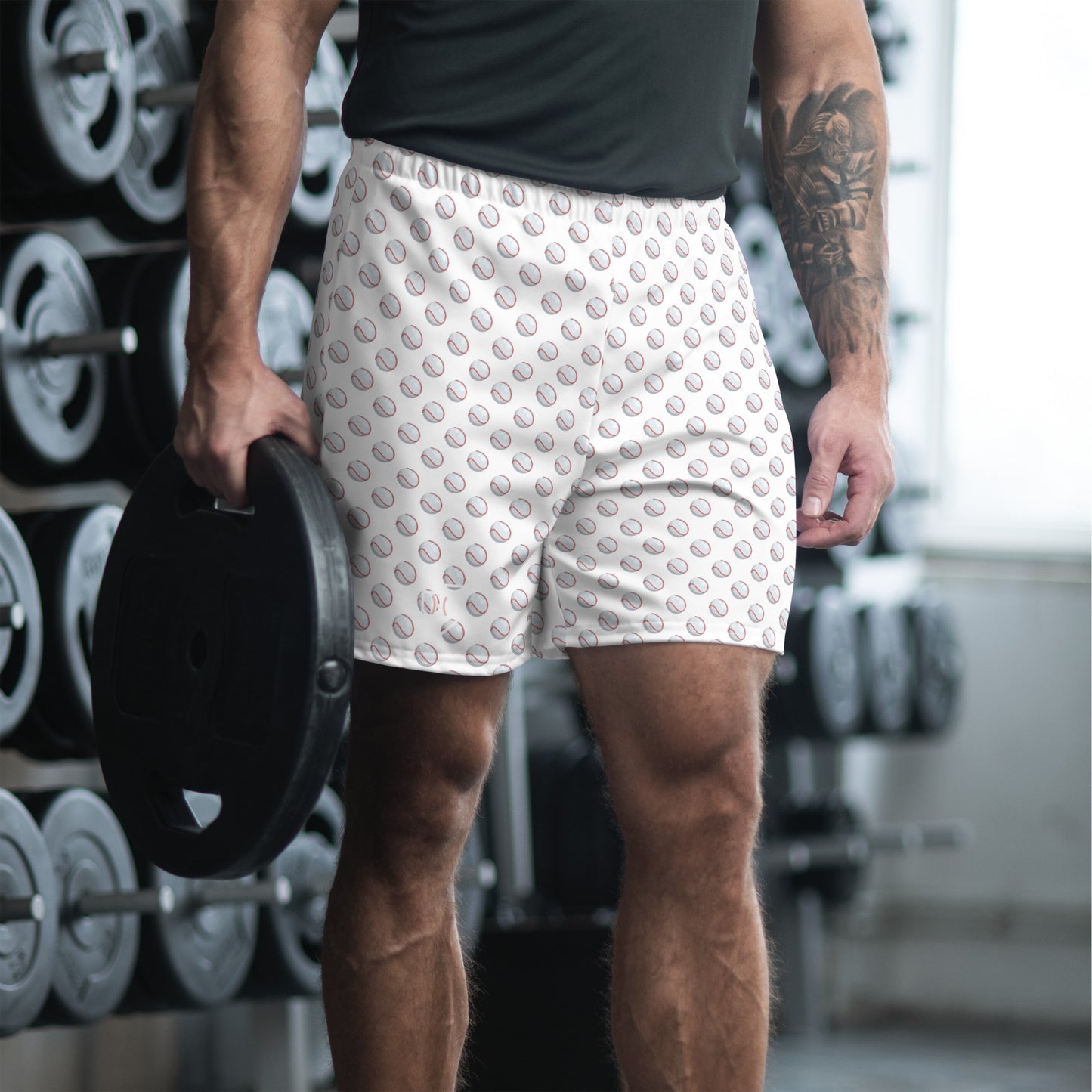 Baseball Print White Men's  Athletic Shorts