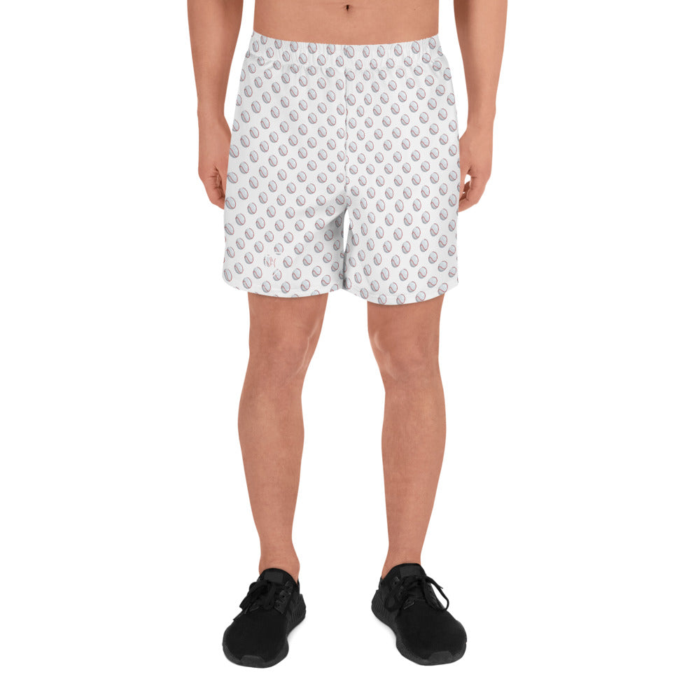 Baseball Print White Men's  Athletic Shorts