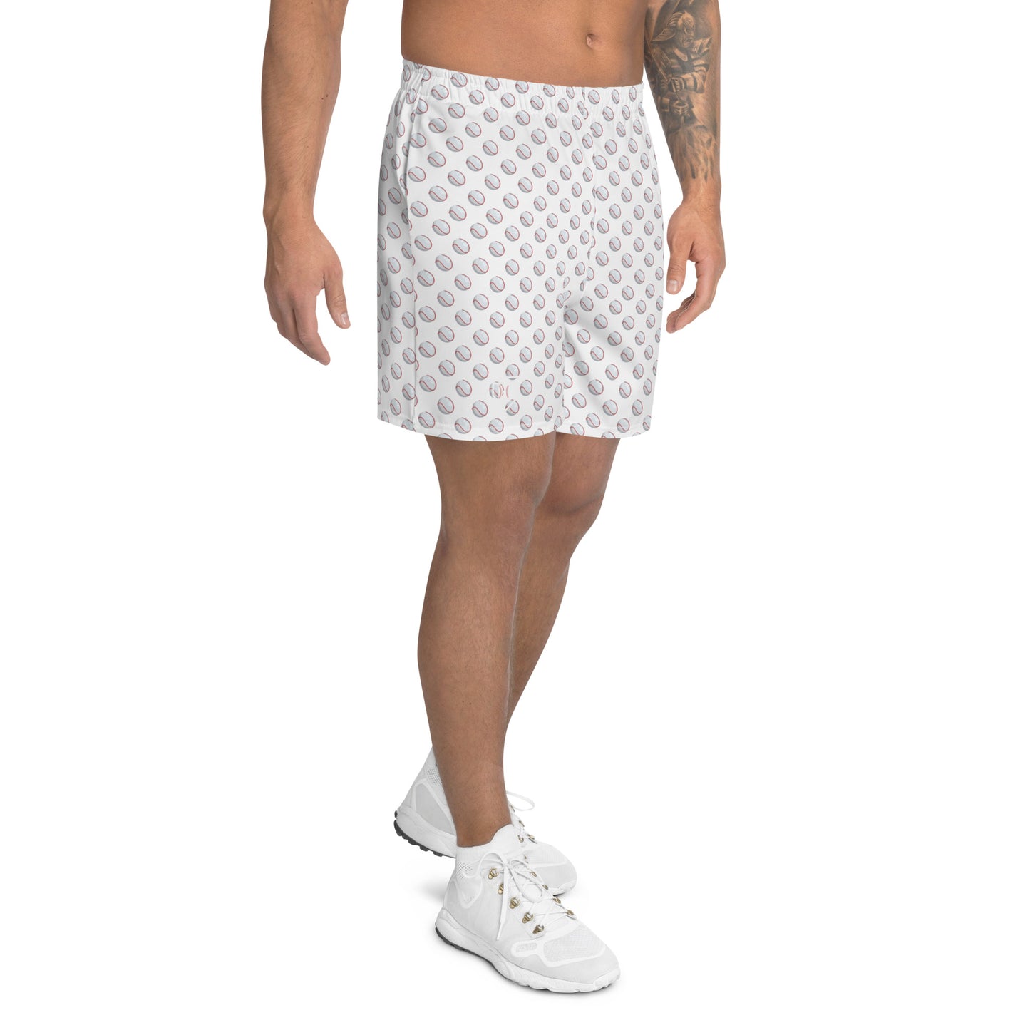 Baseball Print White Men's  Athletic Shorts