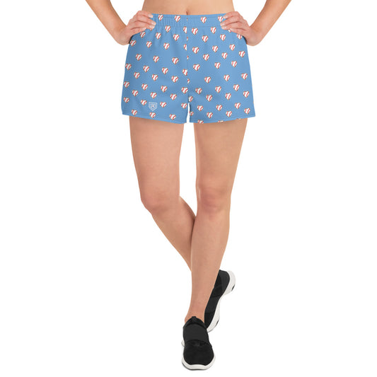 Baseball Heart Powder Blue Women’s Athletic Shorts