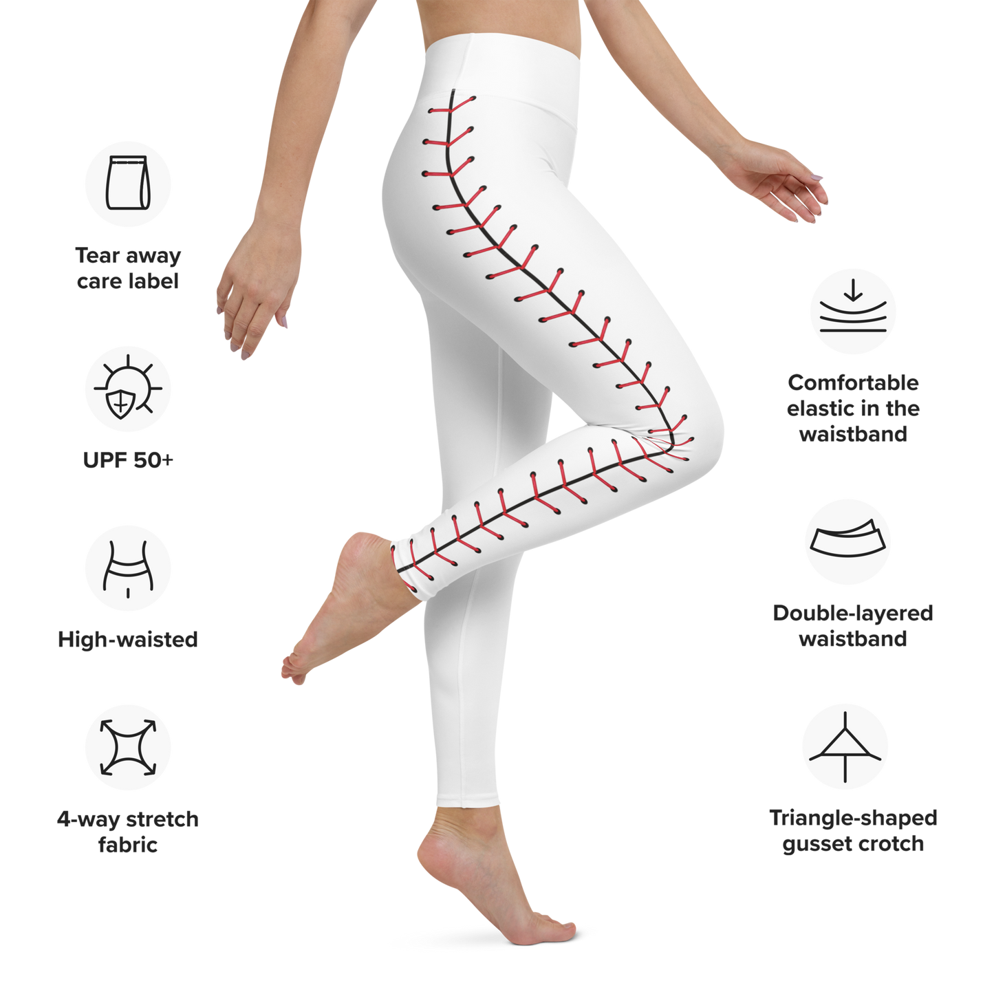 Baseball Seam White Yoga Leggings