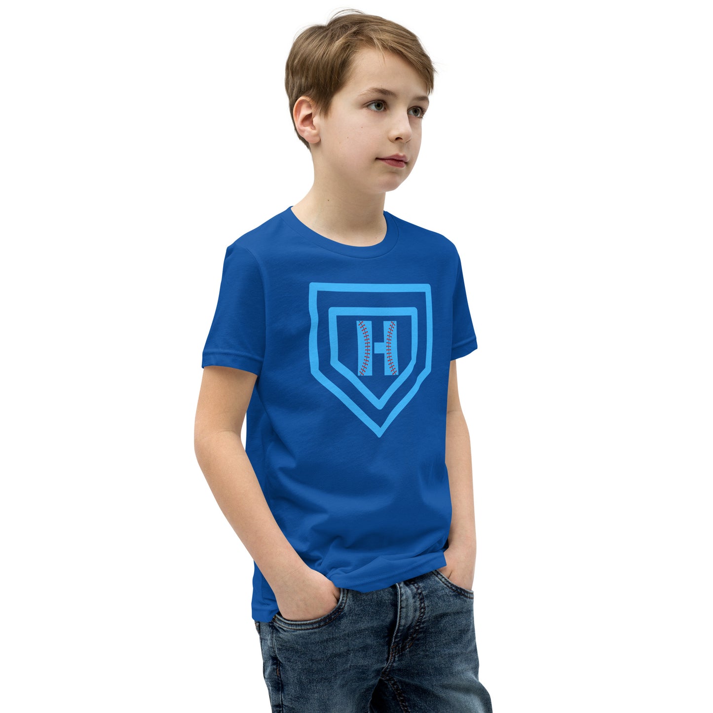 Blue H Seam Logo Youth Short Sleeve T-Shirt